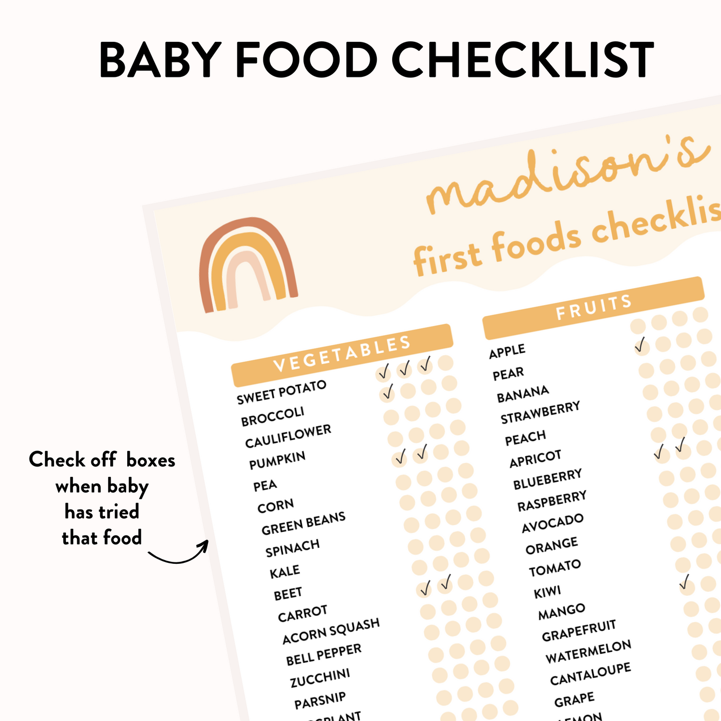 Baby's First Food Checklist - Modern Boho